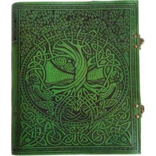 Tree of Life green leather blank book w/ latch