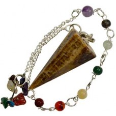 Aragonite  7 Chakra  6 sided pendulum