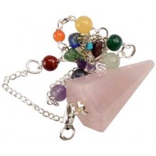 Rose Quartz 7 Chakra 6 sided pendulum