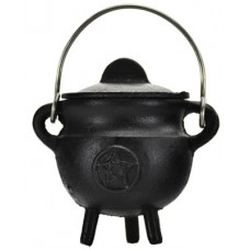 Pentagram Cast Iron Cauldron w/ Lid 2 3/4