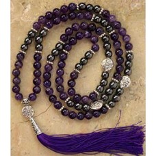 Amethyst & Hematiite Flower elastic mala