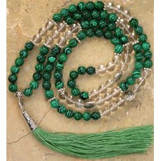 Malachite & Clear Quartz Tree elastic mala