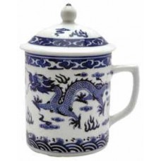 white/ blue Dragon Mug with lid