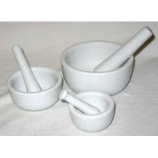 Set of 3 White Ceramic Mortars and Pestles